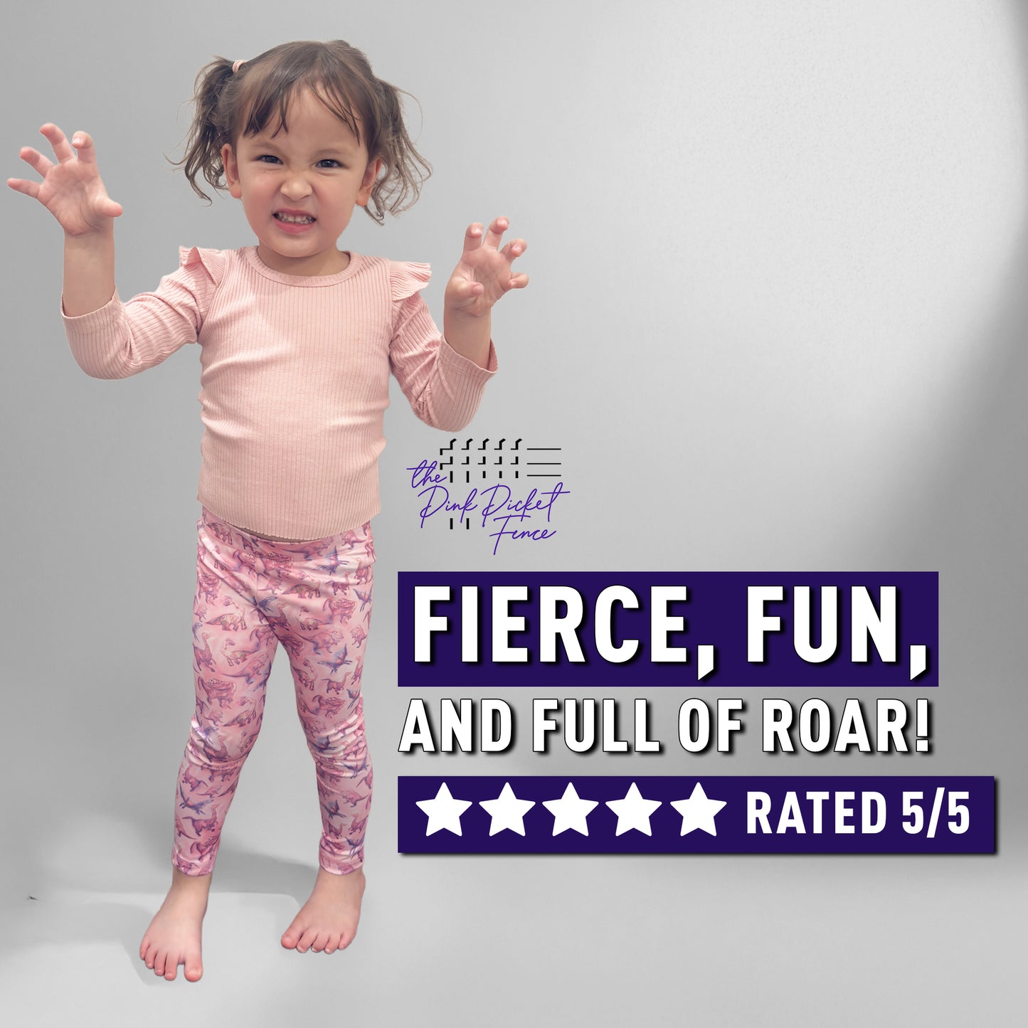 Girls Dinosaur Leggings 3-Pack – Soft Cotton Sensory-Friendly Toddler Leggings – Pink, Purple & Blue – For Toddlers and Little Girls