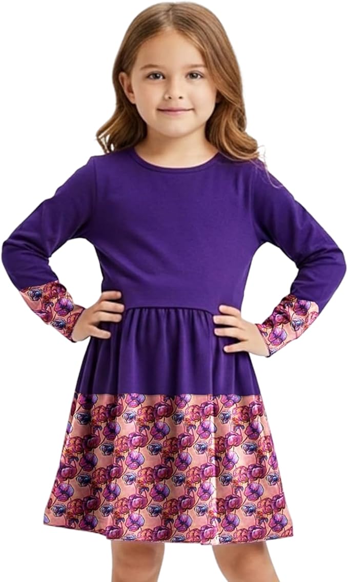 Purple Louise Twirly Girl Dress | Toddler Twirl Dress | 100% Cotton Dress