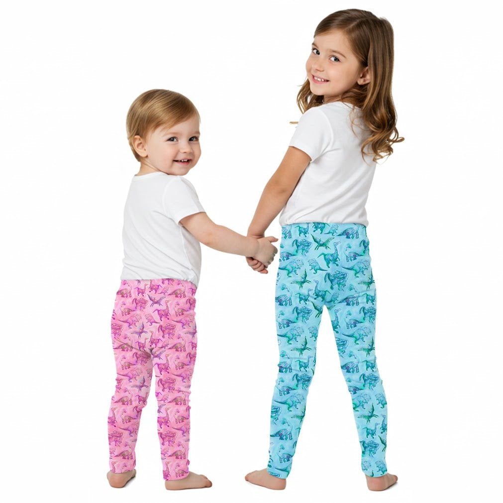 Girls Dinosaur Leggings 3-Pack – Soft Cotton Sensory-Friendly Toddler Leggings – Pink, Purple & Blue – For Toddlers and Little Girls