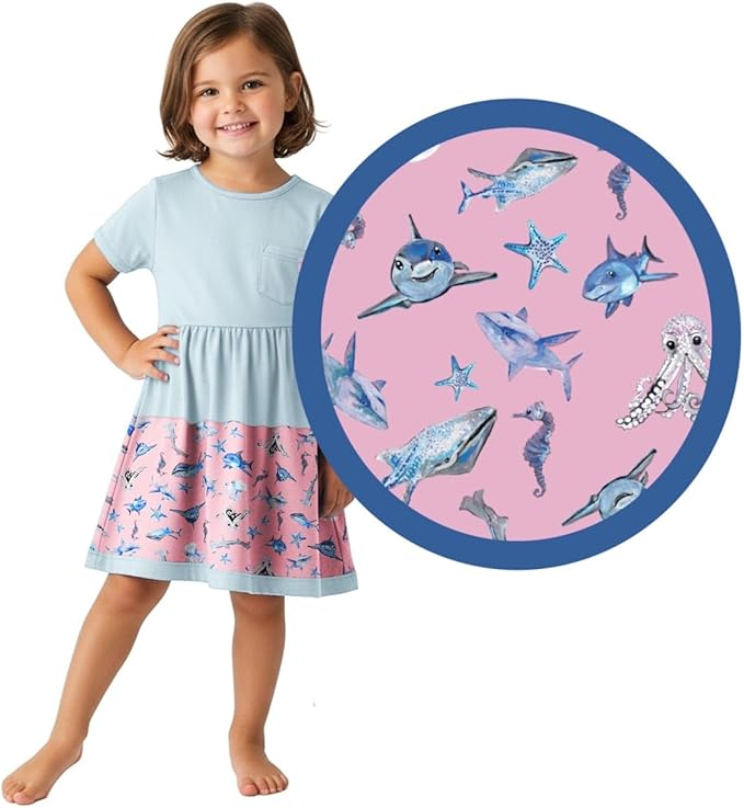 Sparky Shark Twirl Dress for Ages 18 months to 8 Years with Scrunchie