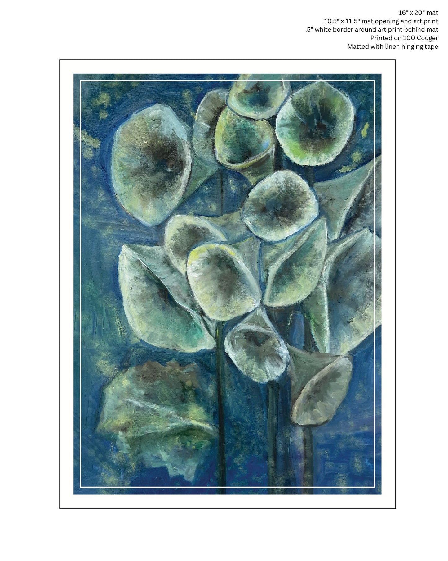The Pink Picket Fence Hand-Signed Floral Art Print – 16×20 Matted Wall Art – Original Artwork by Kallen Gavin Print from Oil Painting - Blue x Green