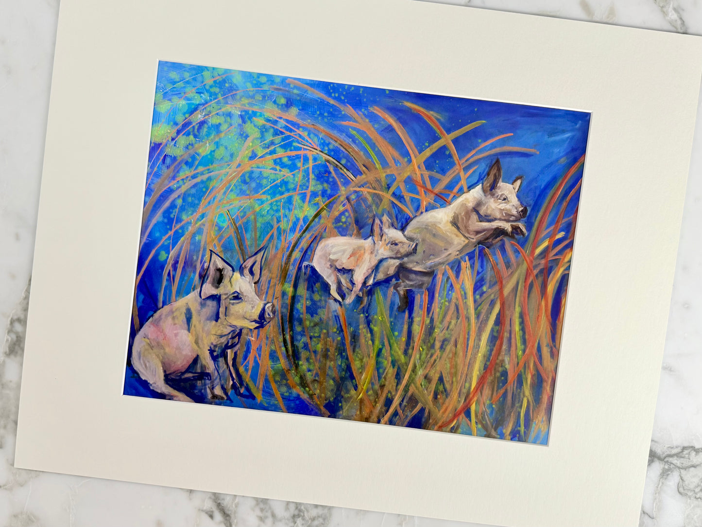 The Pink Picket Fence Hand-Signed Art Print “Of Flying Pigs” – 20x16 Matted Wall Art – Fine Art Reproduction from Oil Painting by Kallen