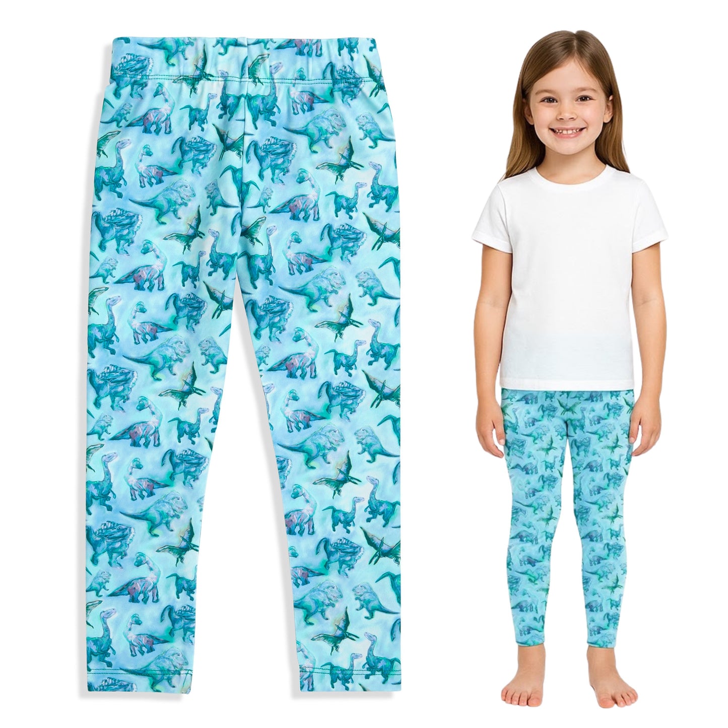 The Pink Picket Fence - Suzie Dinosaur Hoodie, Dress, and Leggings Set in Blue