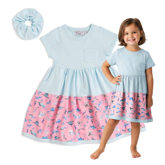 Sparky Shark Twirl Dress for Ages 18 months to 8 Years with Scrunchie