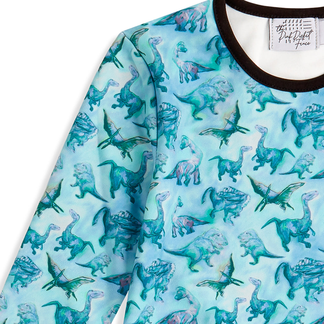 long sleeve dinosaur dress Kids' Dinosaur Appliqu Long Sleeve Cotton Sweatshirt Dress (Women)