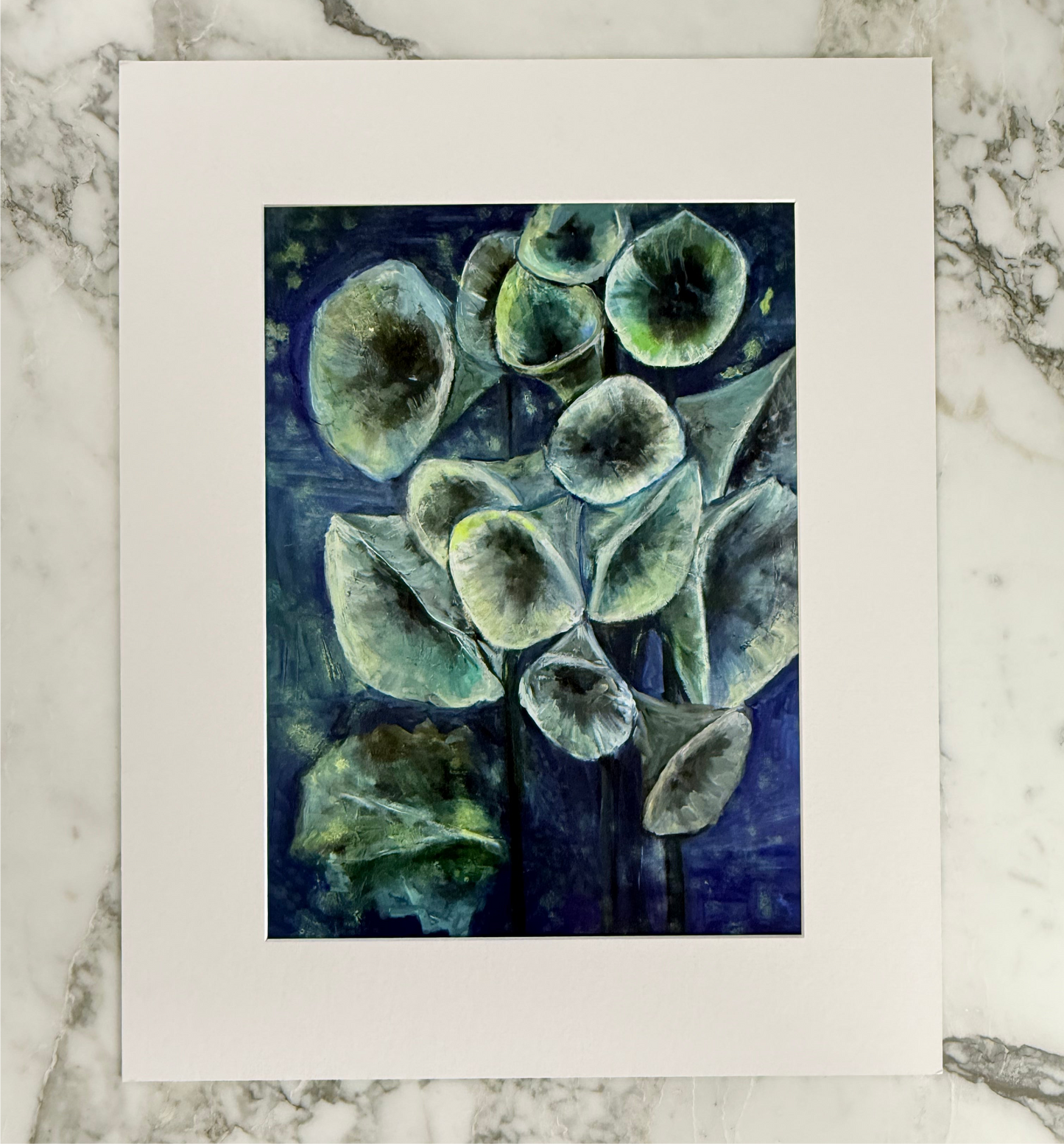 The Pink Picket Fence Hand-Signed Floral Art Print – 16×20 Matted Wall Art – Original Artwork by Kallen Gavin Print from Oil Painting - Blue x Green