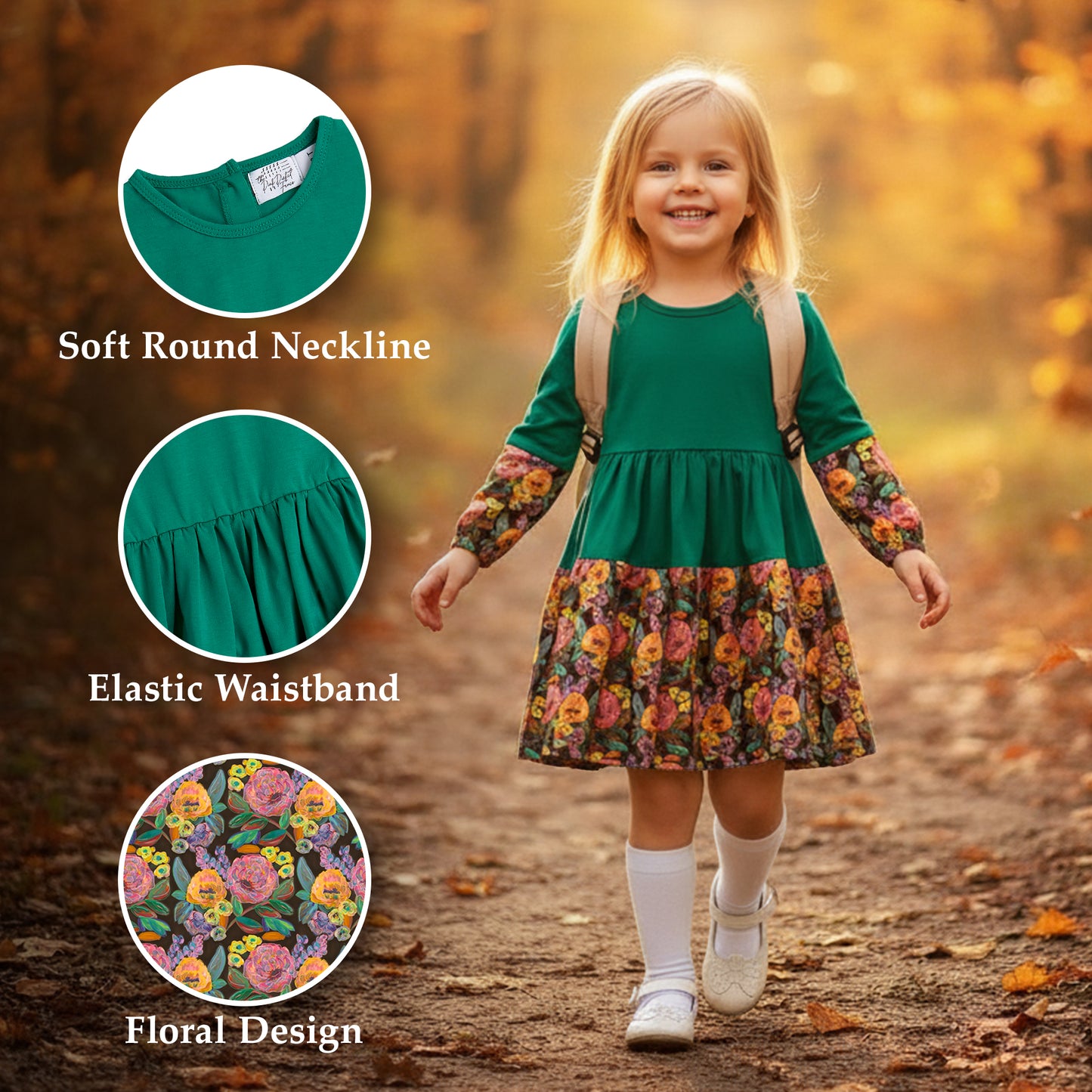Louise Twirly Girls Dress | Toddler Twirl Dress | 100% Cotton Dress | Available in 3 Colors