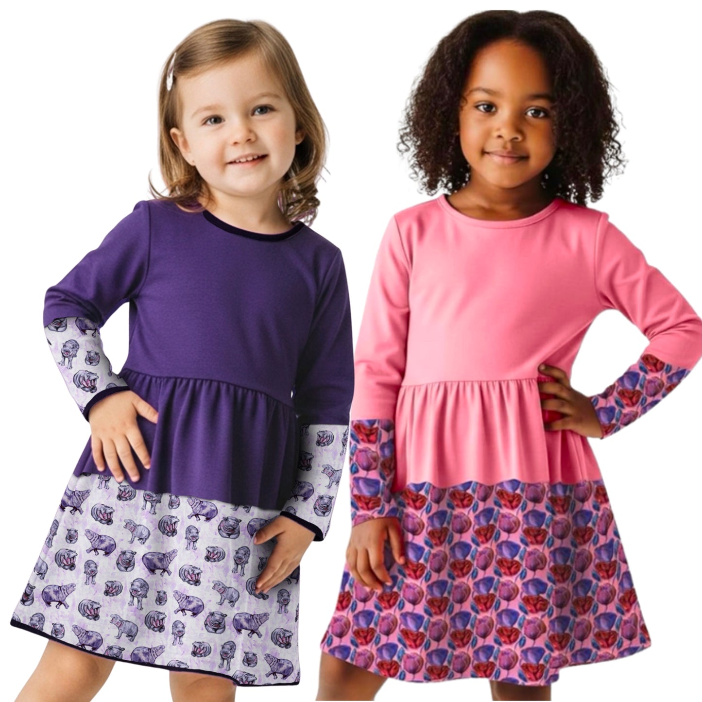 2 Pack - Hippo + Pink Tulip Twirl Dress