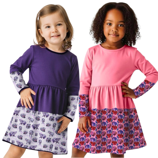 2 Pack - Hippo + Pink Tulip Twirl Dress