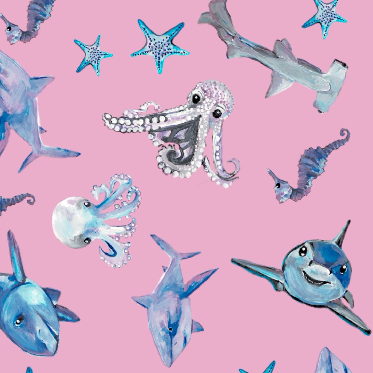 Sparky Shark in Pink Fabric Pattern