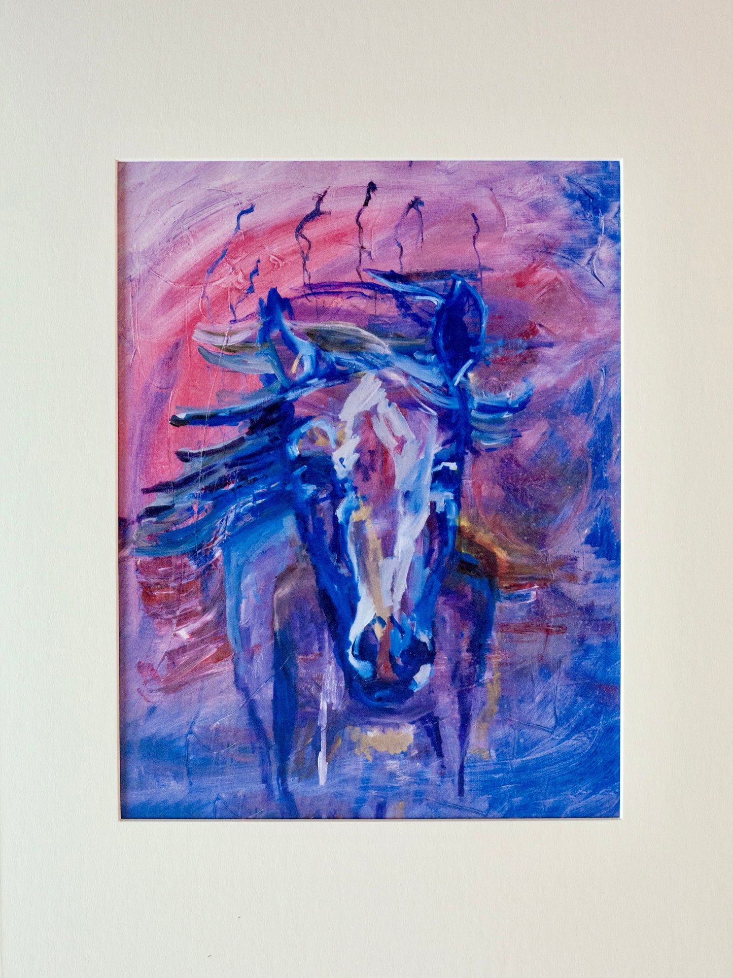 The Pink Picket Fence - Hand-Signed Art Print “2B Determined” Abstract Horse – 16” x 12” Matted Wall Art – Fine Art Reproduction from Oil Painting by Kallen