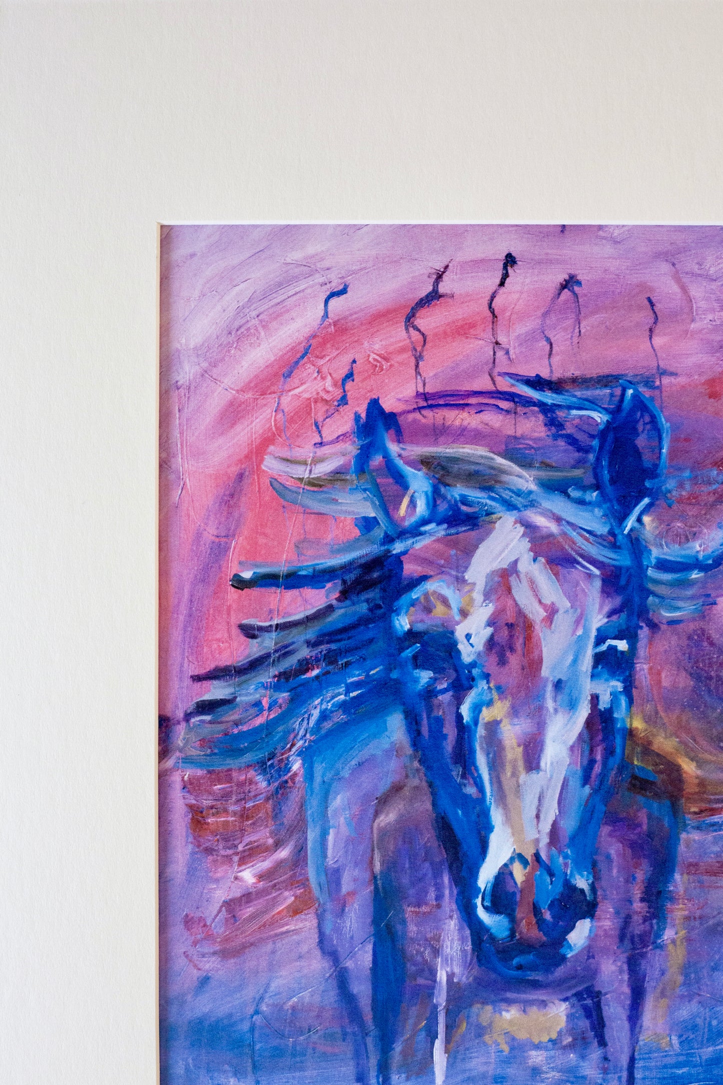 The Pink Picket Fence - Hand-Signed Art Print “2B Determined” Abstract Horse – 16” x 12” Matted Wall Art – Fine Art Reproduction from Oil Painting by Kallen