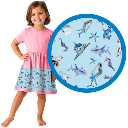 Sparky Shark Twirl Dress for Ages 18 months to 8 Years with Scrunchie
