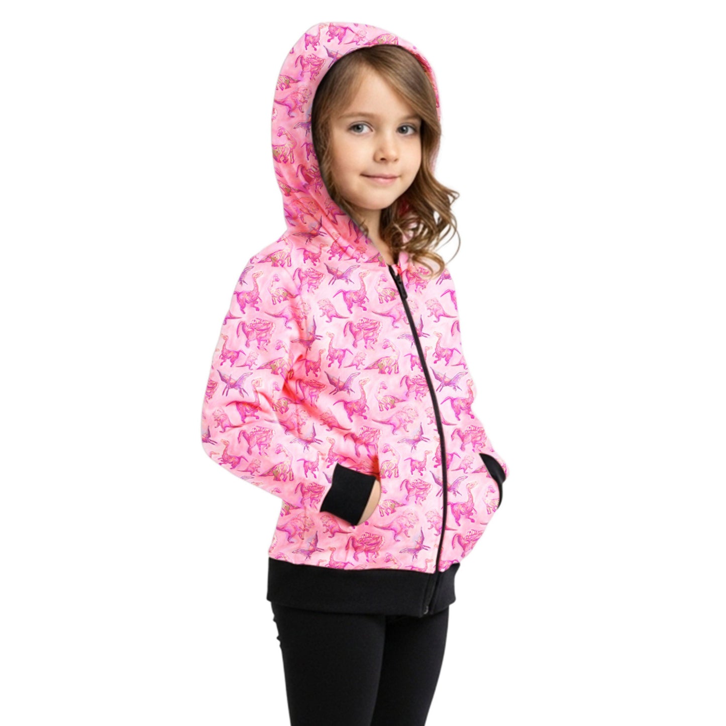 The Pink Picket Fence - Suzie Dinosaur Hoodie, Dress, and Leggings Set in Pink