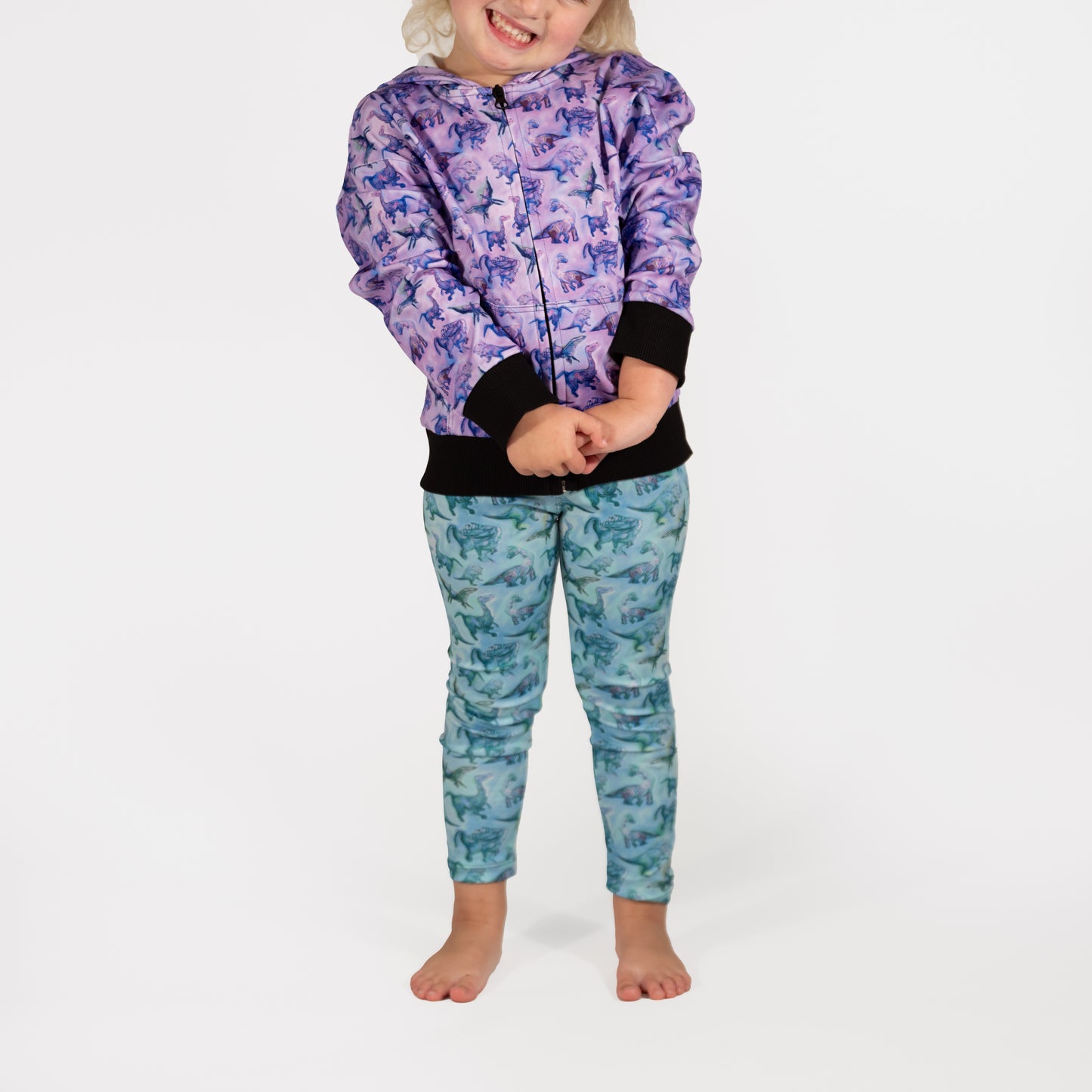 Dino Hoodie and Leggings Set (Purple Hoodie x Blue Leggings)