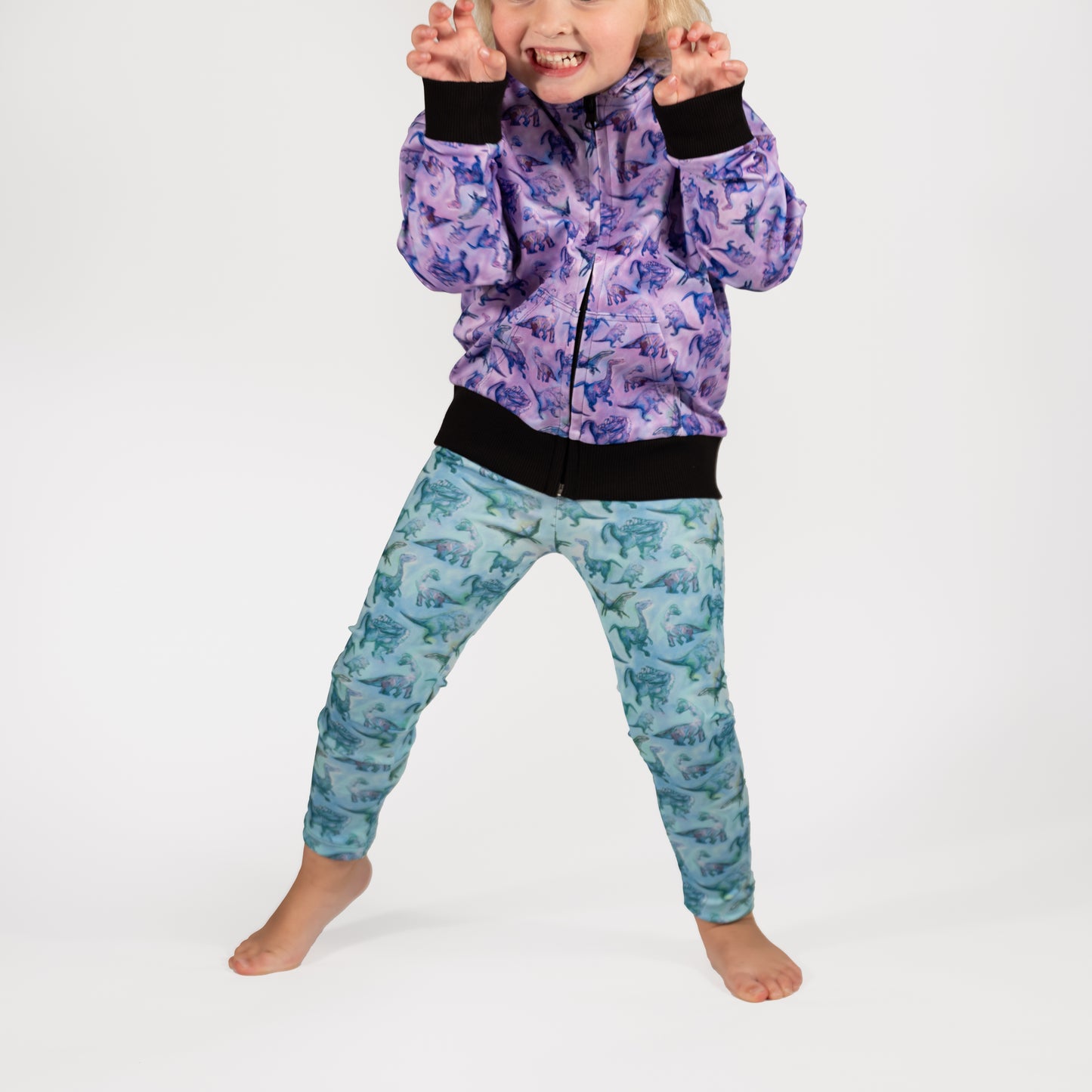 Dino Hoodie and Leggings Set (Purple Hoodie x Blue Leggings)