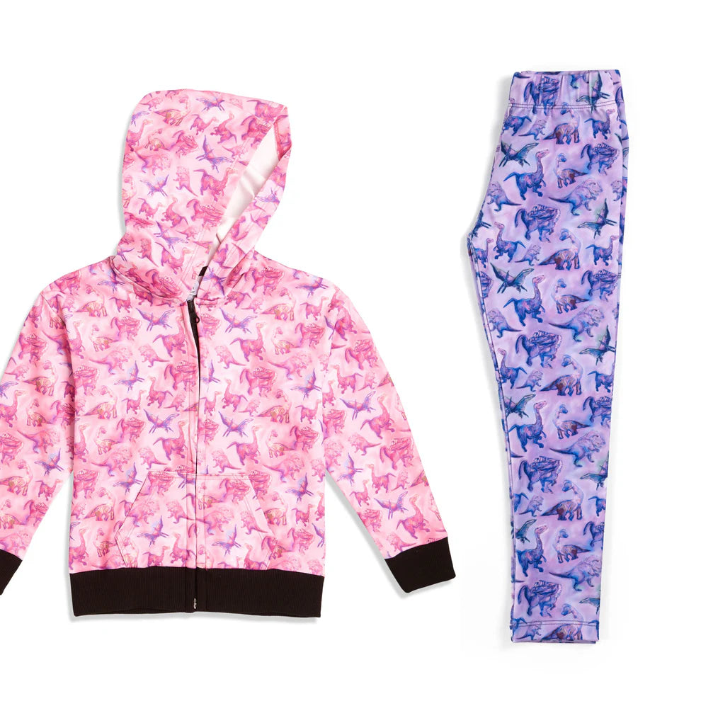 Dino Hoodie and Leggings Set (Pink Hoodie x Purple Leggings)
