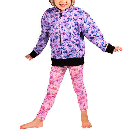 Dino Hoodie and Leggings Set (Purple x Pink)