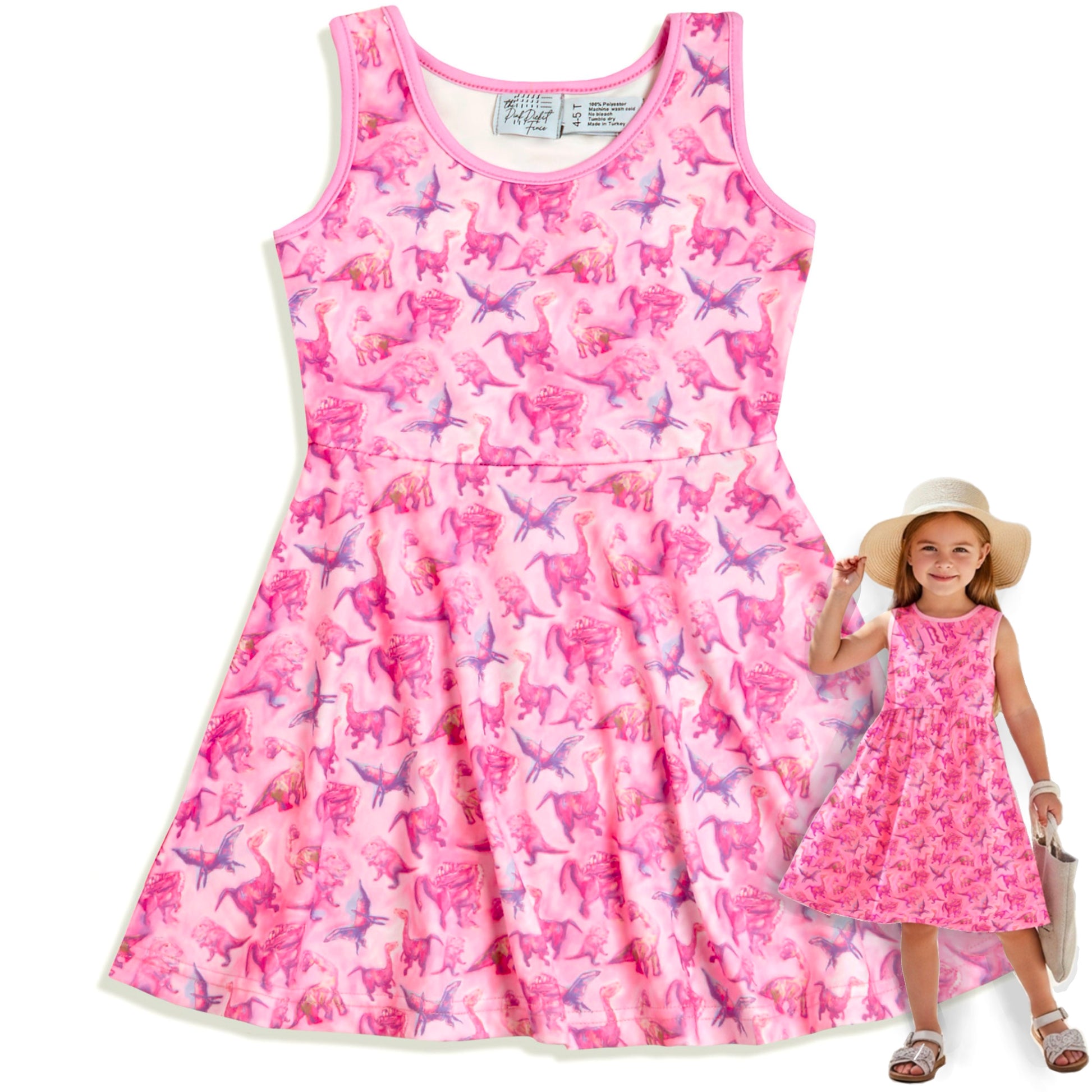 pink dinosaur twirl dress for girls soft sensory friendly summer outfit