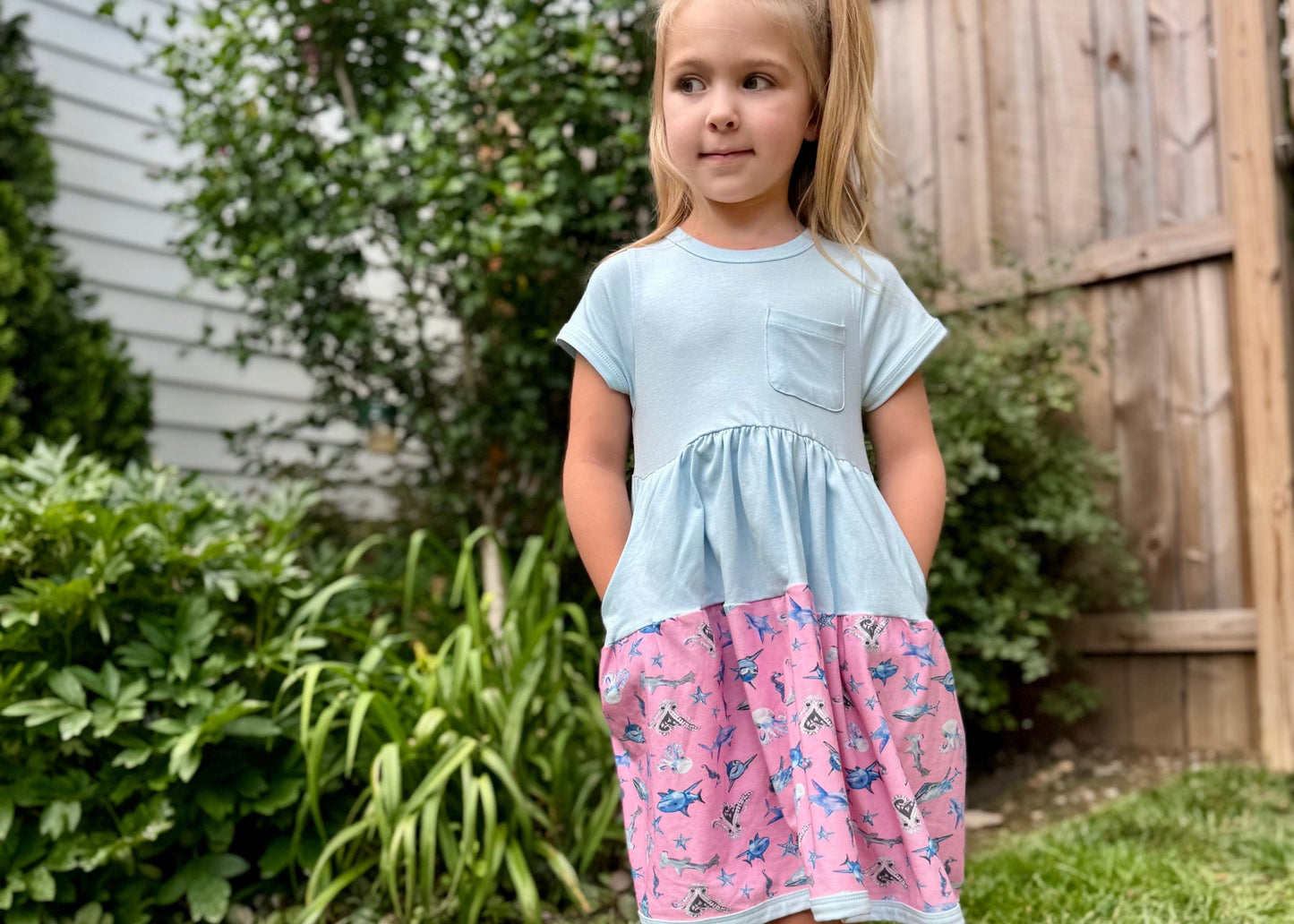 Girls dinosaur twirl dress, soft cotton summer dress for kids