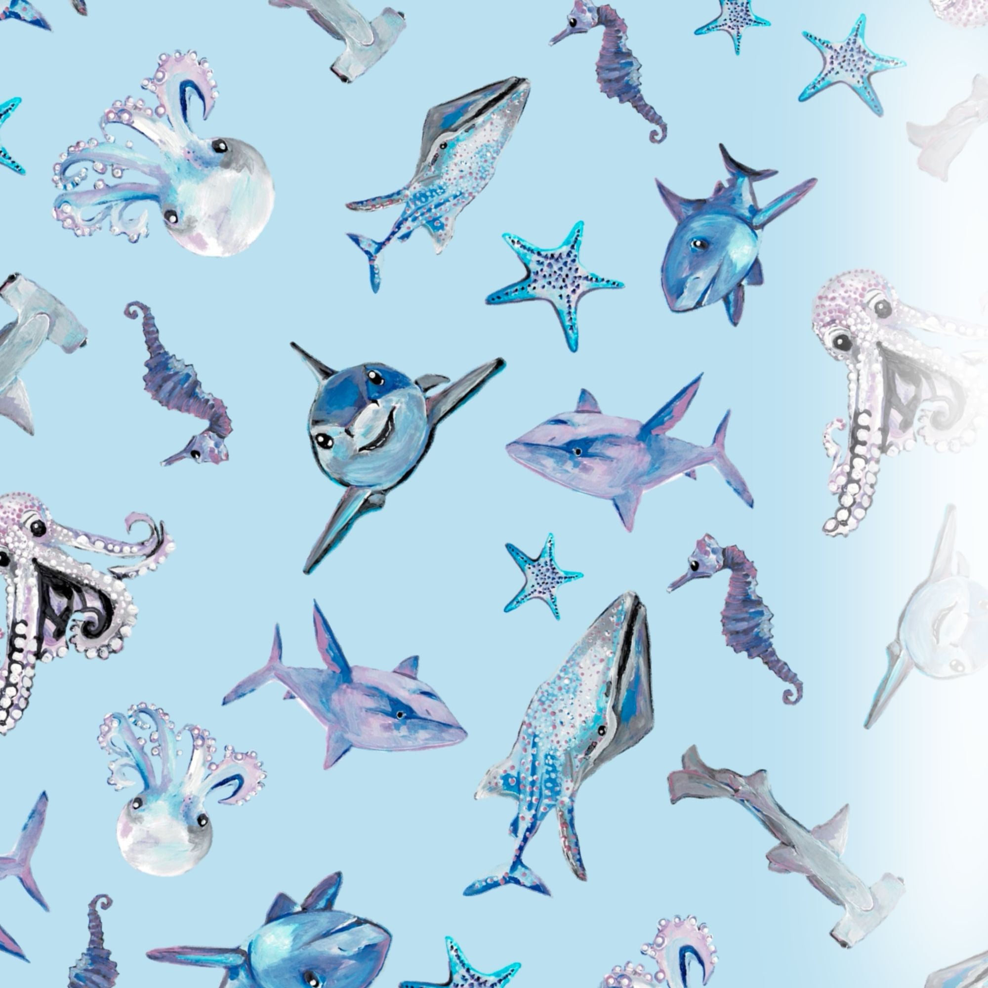 hand painted ocean animal pattern for kids clothing sharks octopus starfish The Pink Picket Fence